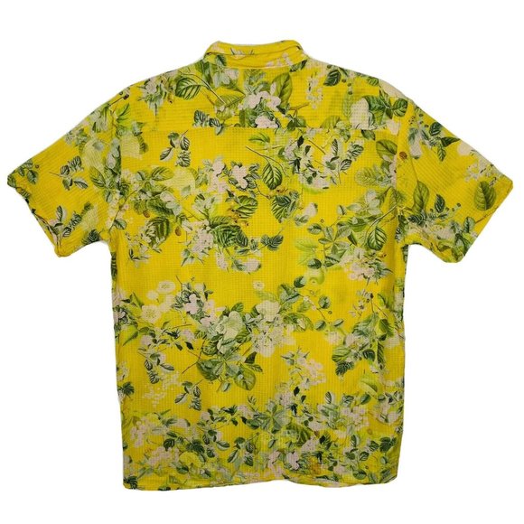 HEMANT & NANDITA Women's Yellow Floral Button Up Shirt S Short Sleeve Summer Top - Picture 2 of 7